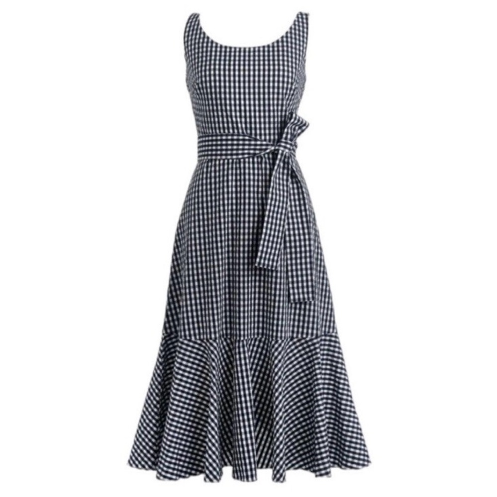 J. Crew Gingham Ruffle Hem Midi Dress Fit & Flare Sleeveless Blue - Picture 11 of 11
